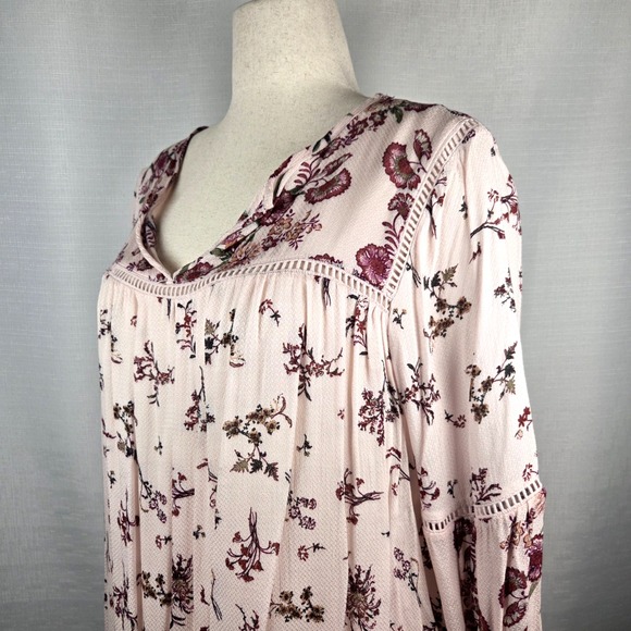 Knox Rose Tops - Knox Rose Pink Floral Blouse Women's Large Lace Trim Cottagecore Boho‎ Feminine